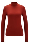 Hugo Boss Emata Mock Neck Long Sleeve Tee In Red