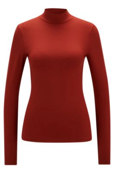 Hugo Boss Emata Mock Neck Long Sleeve Tee In Red