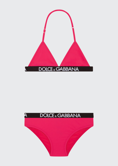 Dolce & Gabbana Kids' Girl's 2-piece Logo Tape Bikini Set In Pink