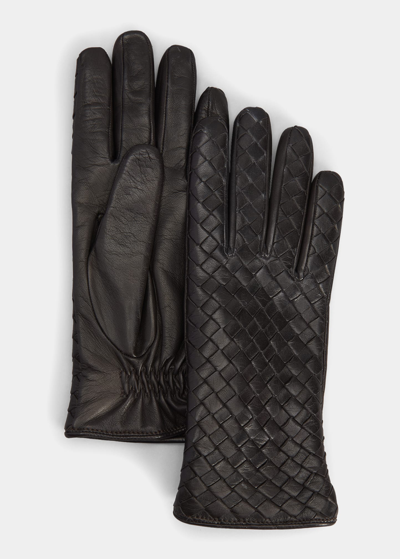 Bottega Veneta Woven Leather & Cashmere Gloves In 2113 Fondant