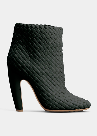 Bottega Veneta Lido Woven Leather Ankle Boots In Dark Green