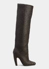 Bottega Veneta Mini Lido Intrecciato Leather Knee Boots In Black