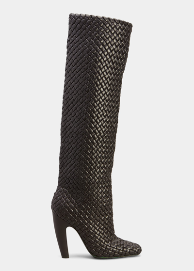 BOTTEGA VENETA INTRECCIATO WOVEN LAMBSKIN KNEE BOOTS