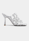 Bottega Veneta Reflection Woven Metallic Leather Mules In 1414 Silver
