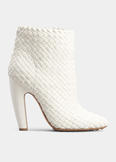 Bottega Veneta Lido Woven Leather Ankle Boots In Butter