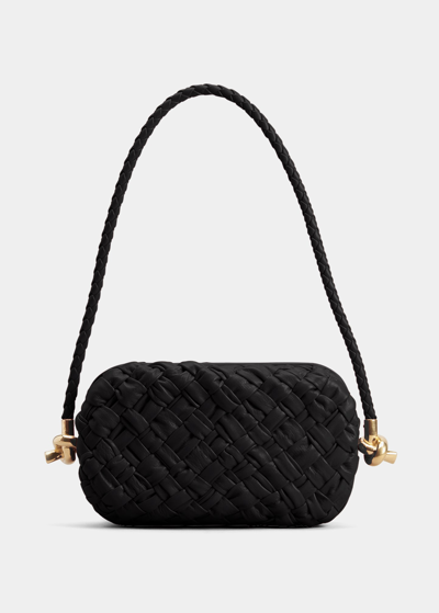 Bottega Veneta Knot Intrecciato Leather Shoulder Bag In Black