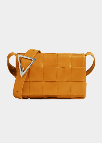 Bottega Veneta Cassette Mini Intrecciato Leather Crossbody Bag In Orange