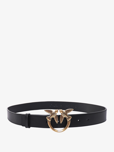 Pinko Love Berry Leather Belt In Black