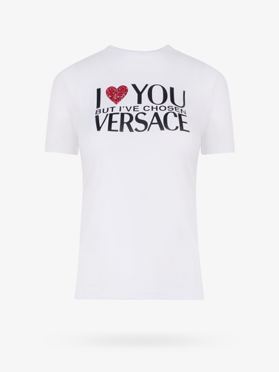 Versace Embellished Printed Stretch-jersey T-shirt In White