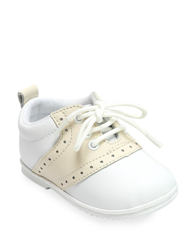 L'amour Shoes Kids' Boy's Austin Two-tone Leather Saddle Oxford Shoes, Baby In White/beige
