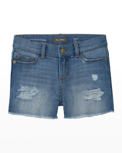 Dl Premium Denim Kids' Girl's Lucy Cut Off Denim Shorts In Distressed Denim