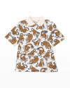 Kenzo Kids' Boy's Allover Tiger-print Polo Shirt In Off White