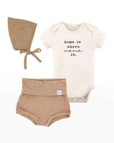 Tenth & Pine Kid's Home Is Where Mama Bodysuit W/ Bloomers & Bonnet Set In Clay