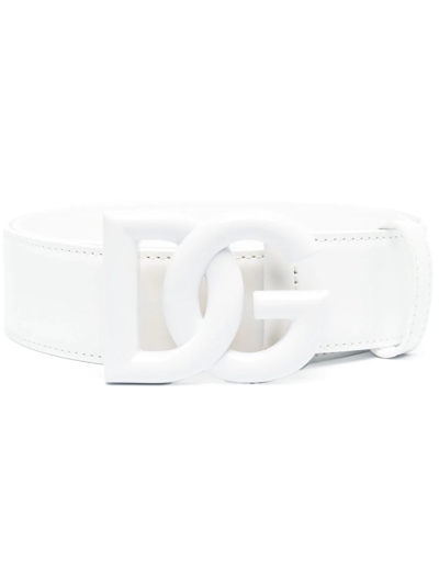 Dolce & Gabbana Logo-plaque Leather Belt In White