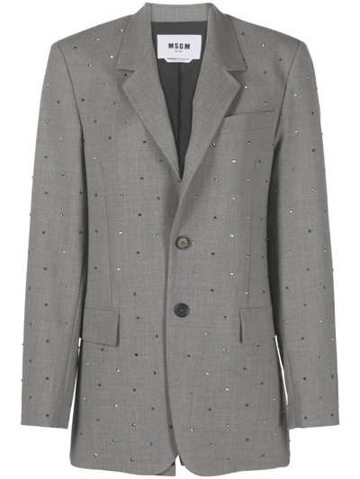 Msgm Notched-lapel Single-breasted Blazer In Grey