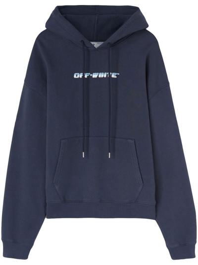 Off-white Logo-print Cotton Hoodie In Blu