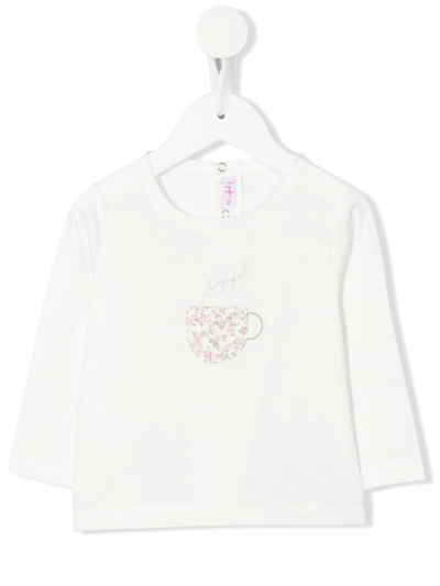 Il Gufo Babies' Teapot-appliqué Cotton T-shirt In Weiss