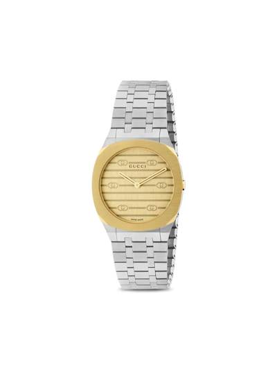 Gucci Ya163502 25h Stainless Steel And Yellow Gold Quartz Watch In Brass / Gold / Gold Tone / Yellow