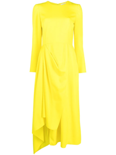 Alexander Mcqueen Side Drape Long-sleeve Midi Dress In Bright Yellow