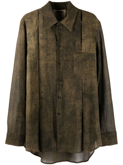 Uma Wang Distressed-effect Long-sleeved Shirt In Uw410 Olive
