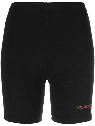 Sporty And Rich Disco Logo-print Stretch-cotton Jersey Shorts In Black