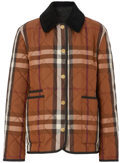 Burberry Dranefeld Corduroy Collar Quilted Barn Jacket In Brown