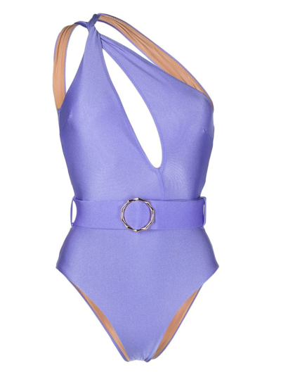 Noire Swimwear Cut-out Belted-waist Swimsuit In Violett