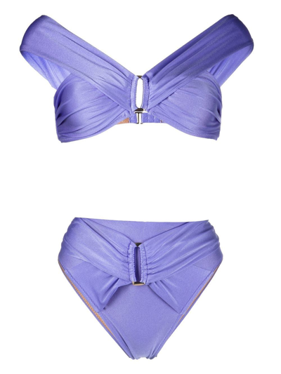 Noire Swimwear Gathered-detail High-waisted Bikini In Purple