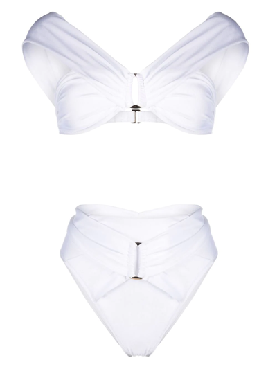 Noire Swimwear Gathered-detail High-waisted Bikini In White