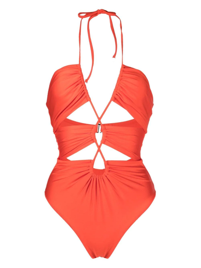 Noire Swimwear Cut-out Plunging V-neck Swimsuit In Orange