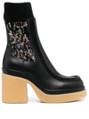 Chloé Jamie Ribbed-knit And Leather Platform Chelsea Boots In Schwarz
