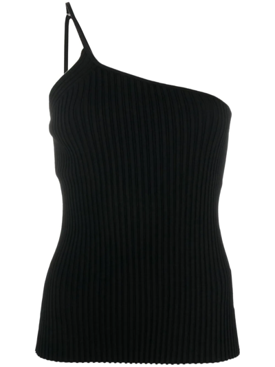 Helmut Lang Ribbed-knit One-shoulder Top In Black/black