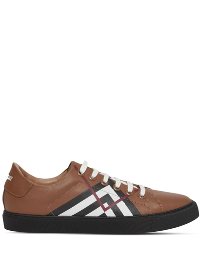 Burberry Chevron Check Low-top Sneakers In Brown