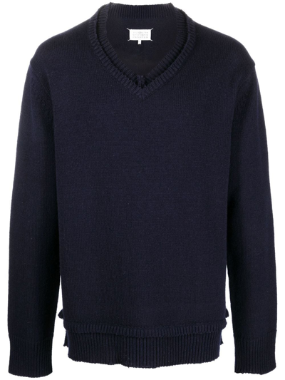 Maison Margiela Distressed-trim Four-stitch Knitted Jumper In Mixed Colours