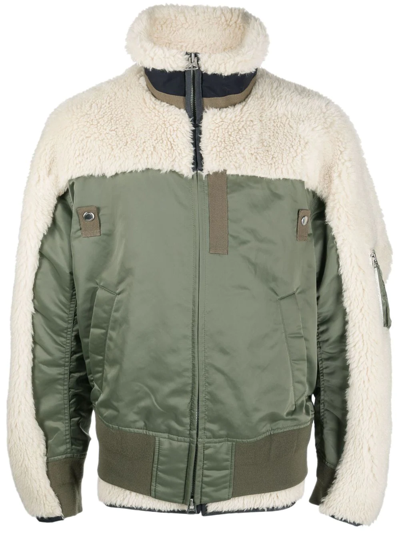 Sacai Panelled Funnel Neck Jacket In Beige