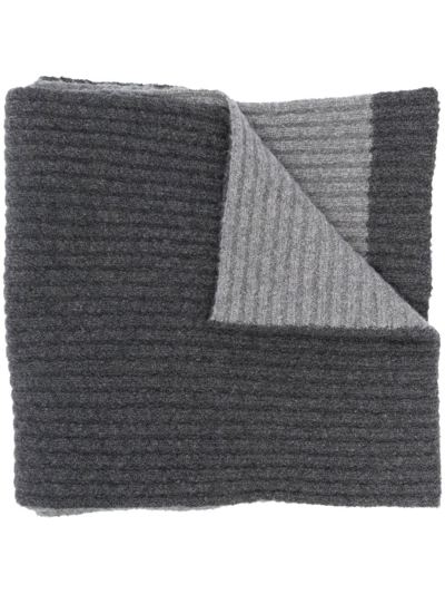 Balmain Two-tone Ribbed Knit Scarf In Grau