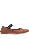 Miu Miu Logo-print Strap-detail Ballerina Shoes In Brown