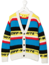 OFF-WHITE STRIPED LOGO-EMBROIDERED CARDIGAN
