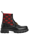Gucci Black Gg Logo Horsebit Leather Ankle Boots In Schwarz
