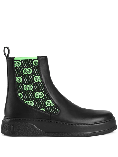 Gucci Gg Jersey Leather Ankle Boots In Black