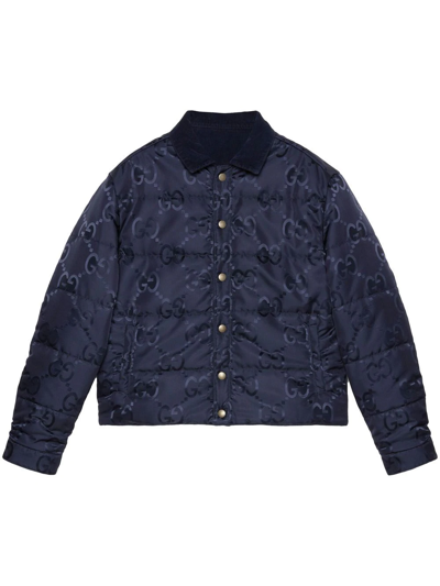Gucci Gg Nylon Canvas And Corduroy Reversible Jacket In Blau