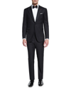 ISAIA SATIN PEAK-LAPEL ONE-BUTTON WOOL TUXEDO, BLACK