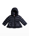 Moncler Kids' Girl's Odile Quilted Ruffle Jacket In Navy