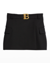 Balmain Kids' Girls' Wool Skirt With Gold Buckle (mini Me) In Black/gold