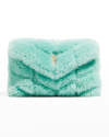 Saint Laurent Puffer Small Quilted Shearling Pouch Clutch Bag In Iced Mint