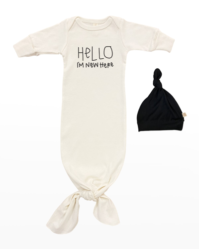 Tenth & Pine Kid's Hello I'm New Here Knotted Gown W/ Hat In Natural