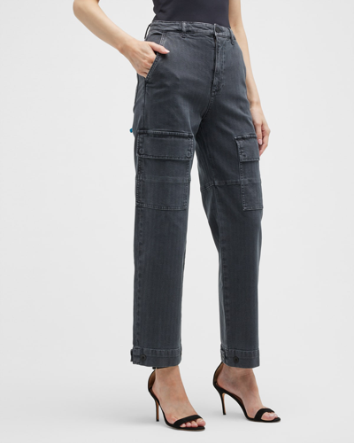 Ag Knoxx High-rise Cropped Boyfriend Cargo Pants In Sulfur Black