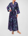 Everyday Ritual Colette Long Sateen Robe In Midnight Garden