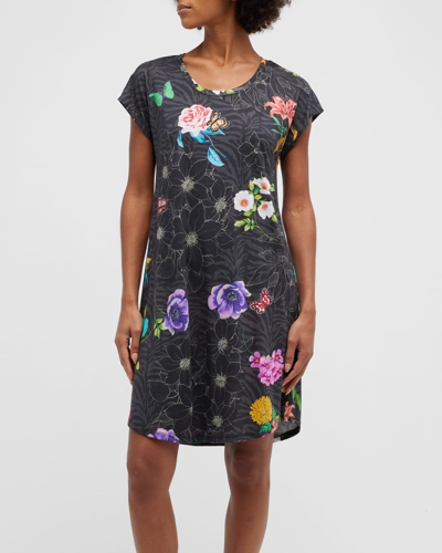 Johnny Was Cap-sleeve Floral-print Cotton Dress In Nocolor