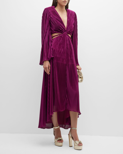 Ramy Brook Kimberly Cutout Long Sleeve Pleated Dress In Plumberry